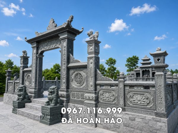 Mẫu Cổng đá Lăng Mộ 1 mái đẹp, điển hình tại các khu Lăng Mộ đá gia đình