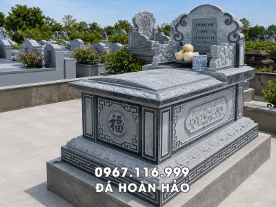 Mẫu Mộ đá đơn - Mộ đá tam sơn rộng 89cm x dài 147cm, giá mộ đá 30 triệu đồng