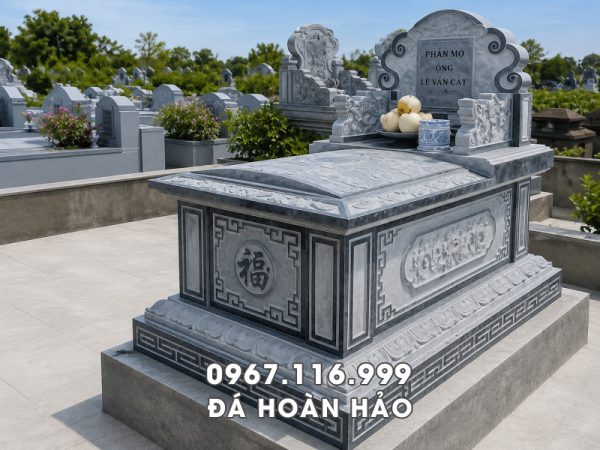Mẫu Mộ đơn - Mộ đá tam sơn bán chạy, phổ biến tại làng đá Ninh Bình - Đá Hoàn Hảo.