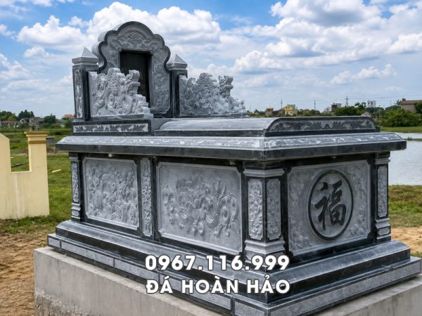 Mẫu Mộ đá xanh đen Thanh Hóa, kích thước mộ 89cm x 167cm, giá 35 triệu đồng