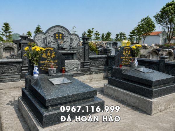 Tư vấn xây Lăng Mộ đá Cha Mẹ với 2 ngôi mộ đá xanh rêu - Đá Hoàn Hảo.